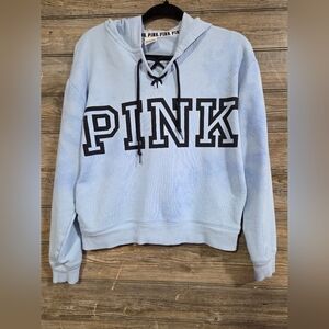 Victoria's Secret PINK Light Blue Tie Dye Lace-Up Hooded Sweatshirt. XS